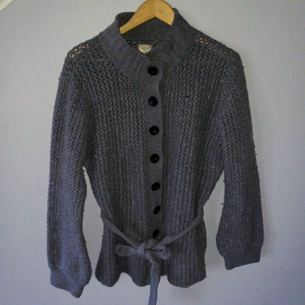 Old Navy Chunky Knit Grandpa Cardigan-Lambs Wool Blend-Belted-Button Front